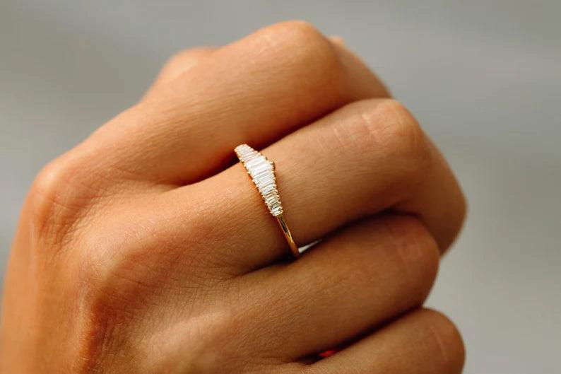 Tasarım Baget Pırlanta Yüzük - Azen - Mim Diamond