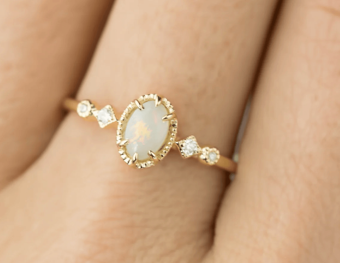 Vintage Pırlanta Opal Yüzük - Selina