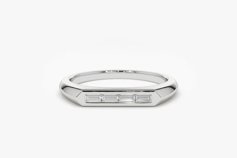 Minimal Tasarım Baget Pırlanta Yüzük - Anya - Mim Diamond