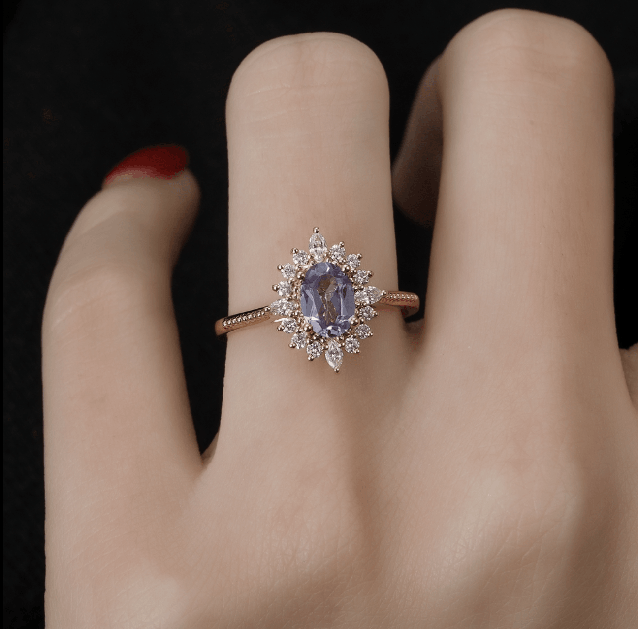 Vintage Art Deco Oval Alexandrite Yüzük - Acubens