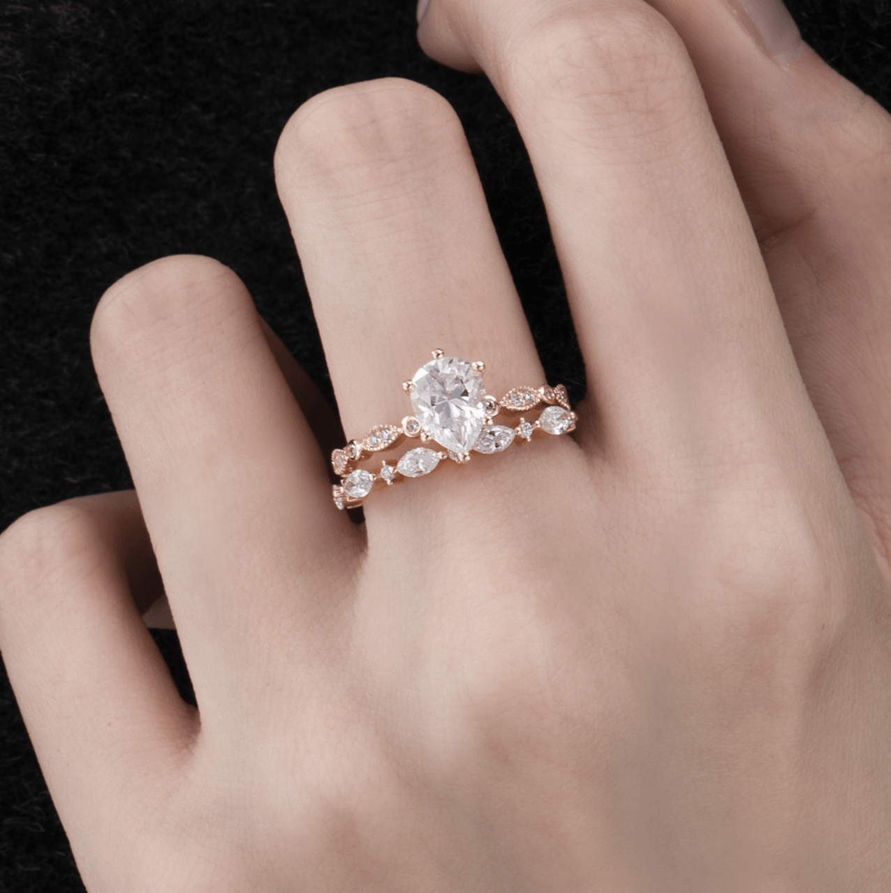 Vintage Esintili Damla Morganit Yüzük - Skat