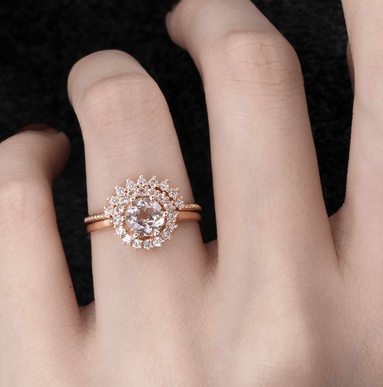 Vintage Işık Halkası Morganit Evlilik Teklifi Yüzüğü - Asterope