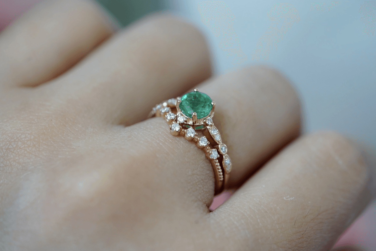 Vintage Zümrüt Evlilik Teklifi Yüzüğü -Toliman