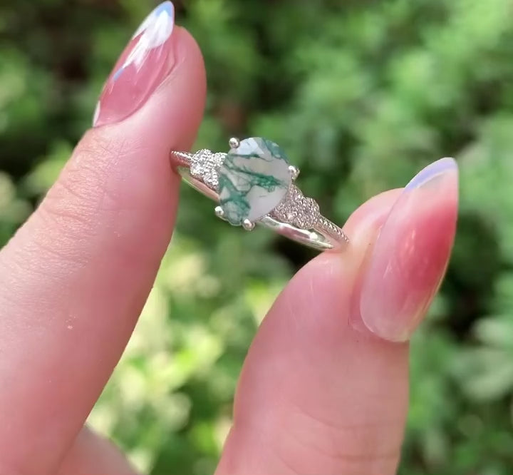 Винтажное кольцо с каплевидным моховым агатом - Caph