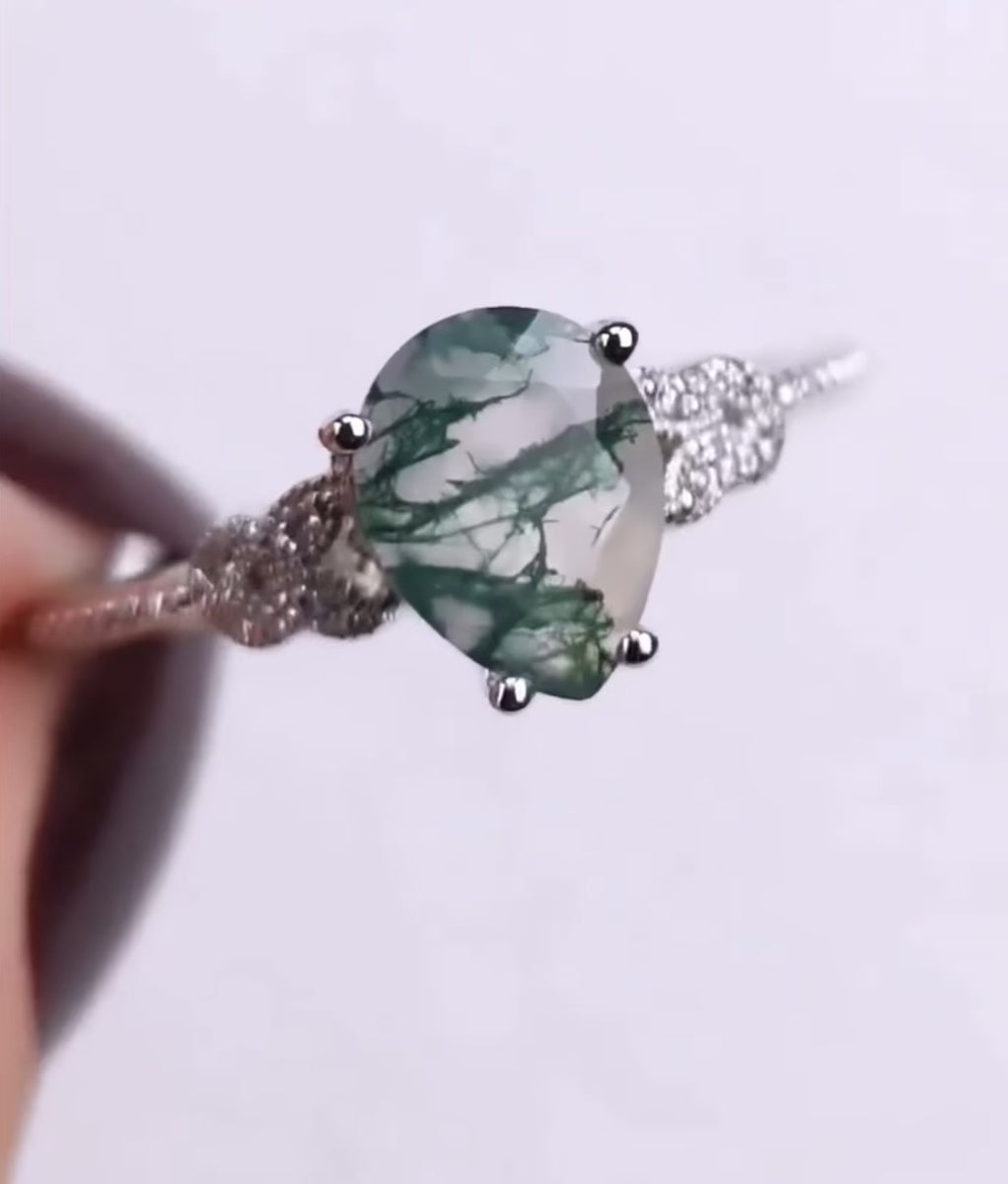 Винтажное кольцо с каплевидным моховым агатом - Caph