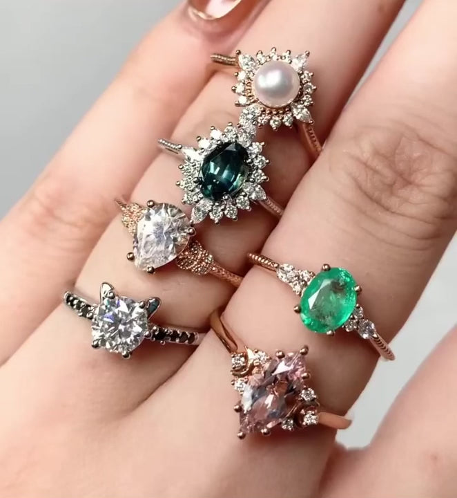 Vintage Art Deco Oval Safir Yüzük - Alaraph