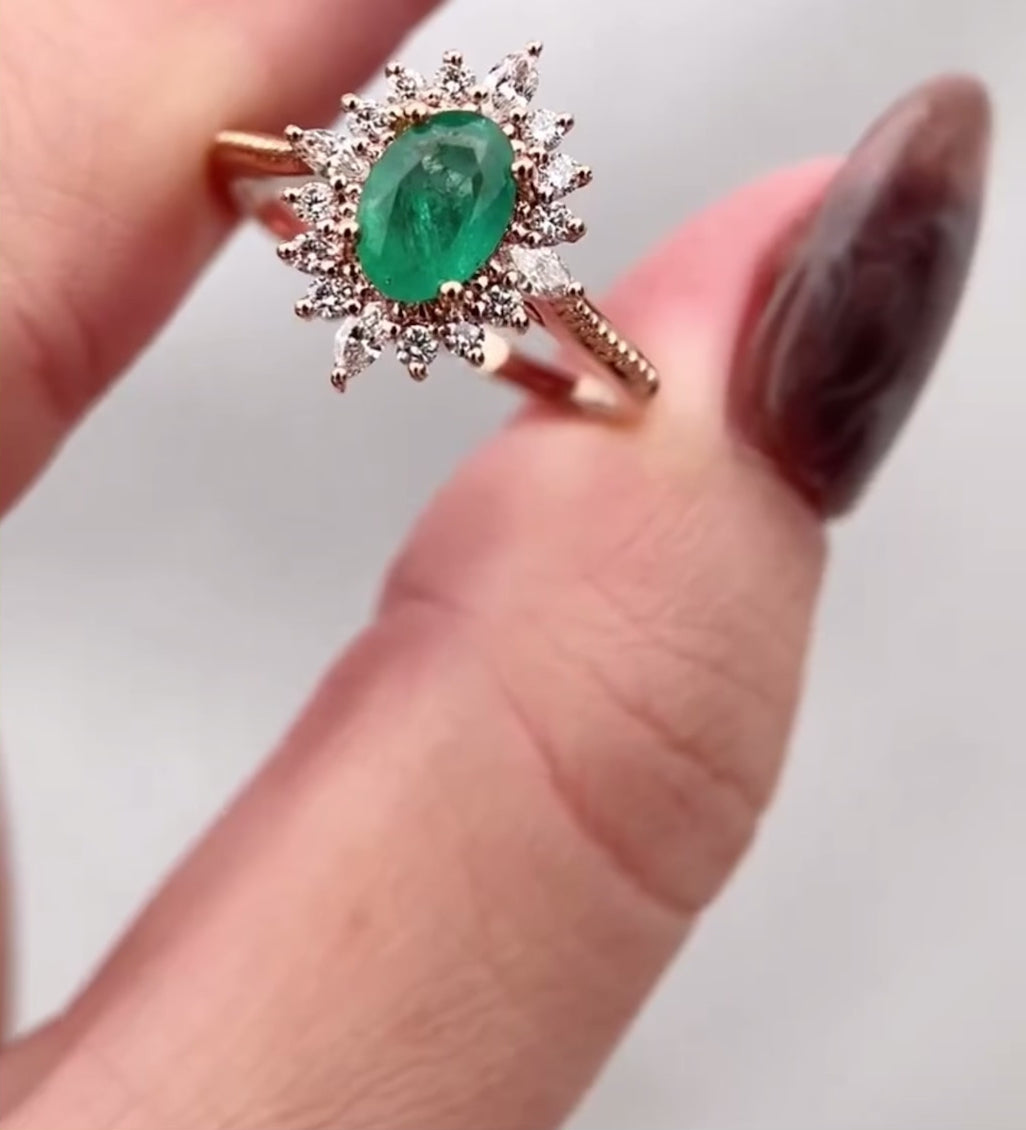 Vintage Art Deco Oval Zümrüt Yüzük - Acrab