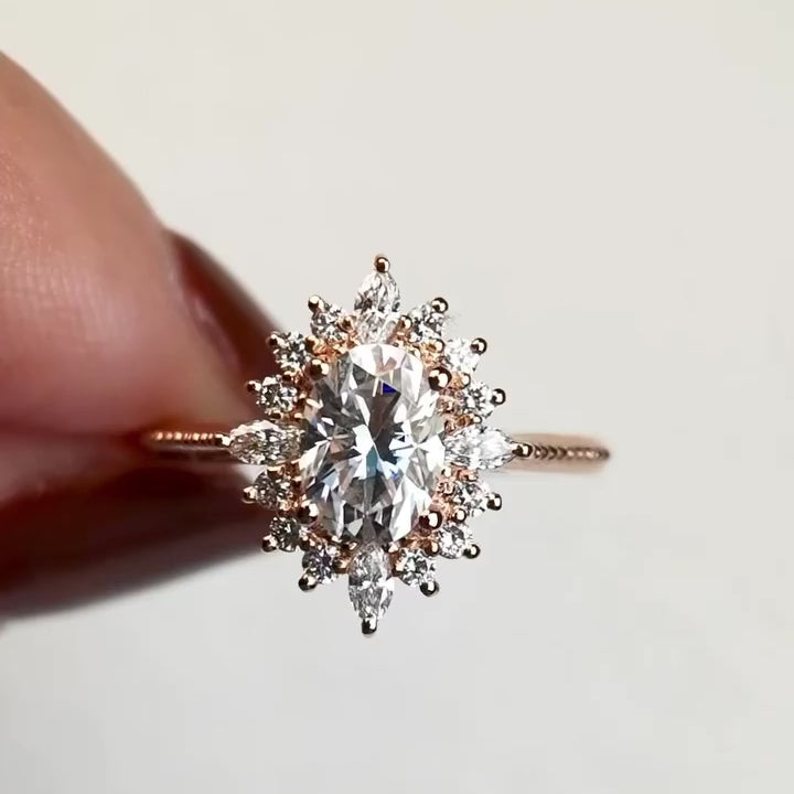 Vintage Art Deco Oval Mozanit Yüzük - Adhara