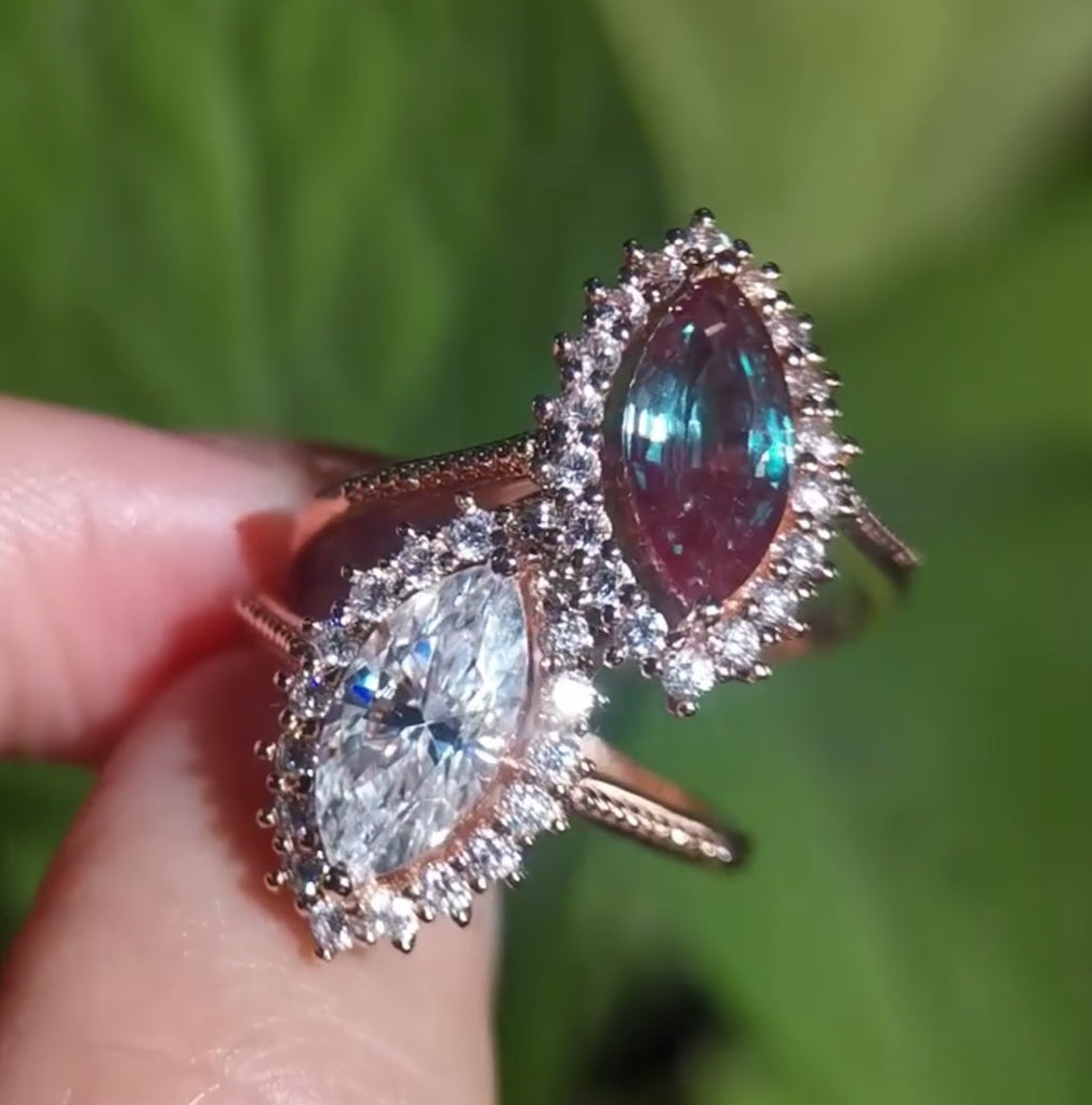 Винтажное кольцо-ореол с александритом маркиз - Azimech