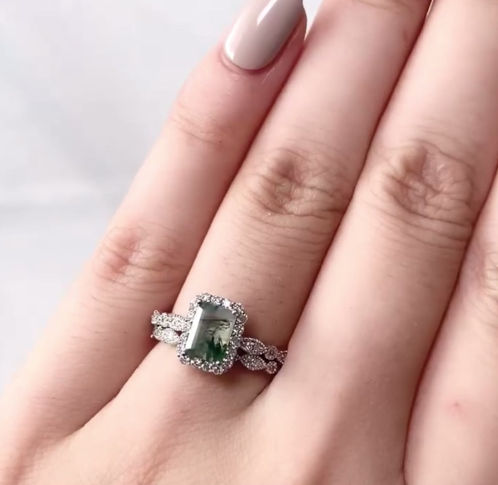 Кольцо с моховым агатом в винтажном стиле - Sinistra