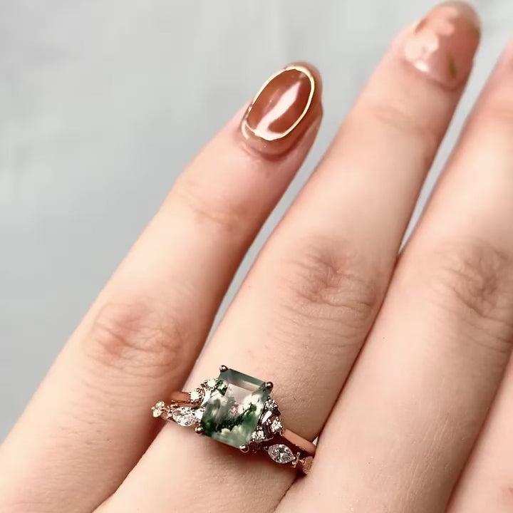 Винтажное кольцо с полумесяцем из мохового агата - Alrakis