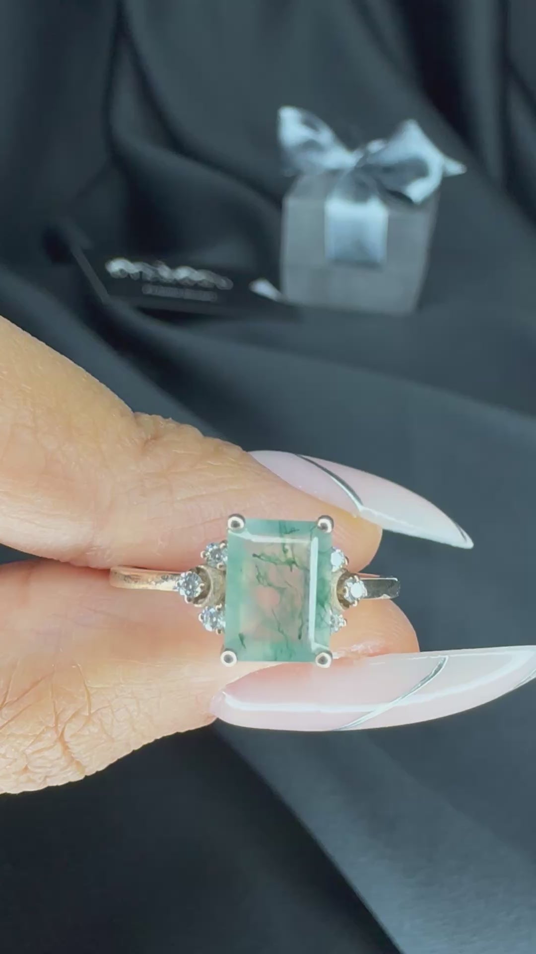 Винтажное кольцо с полумесяцем из мохового агата - Alrakis