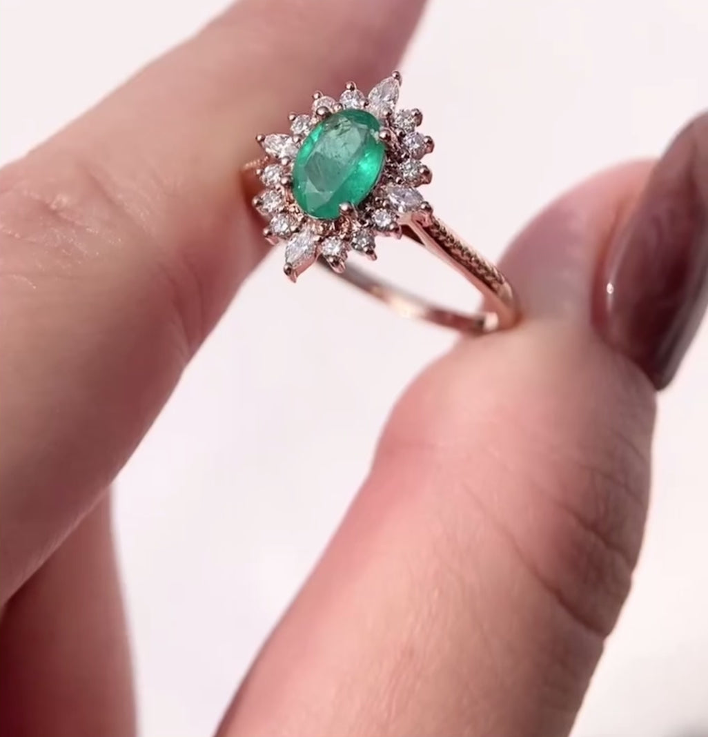 Vintage Art Deco Oval Zümrüt Yüzük - Acrab