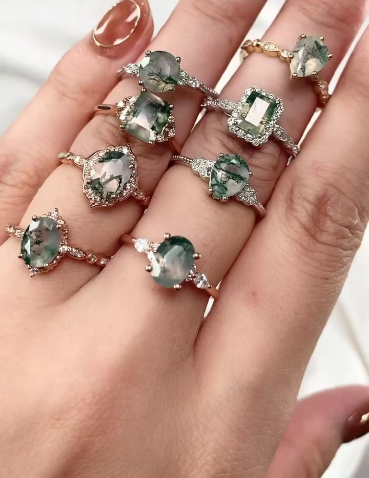 Винтажное кольцо с бриллиантом из мохового агата - Murzim