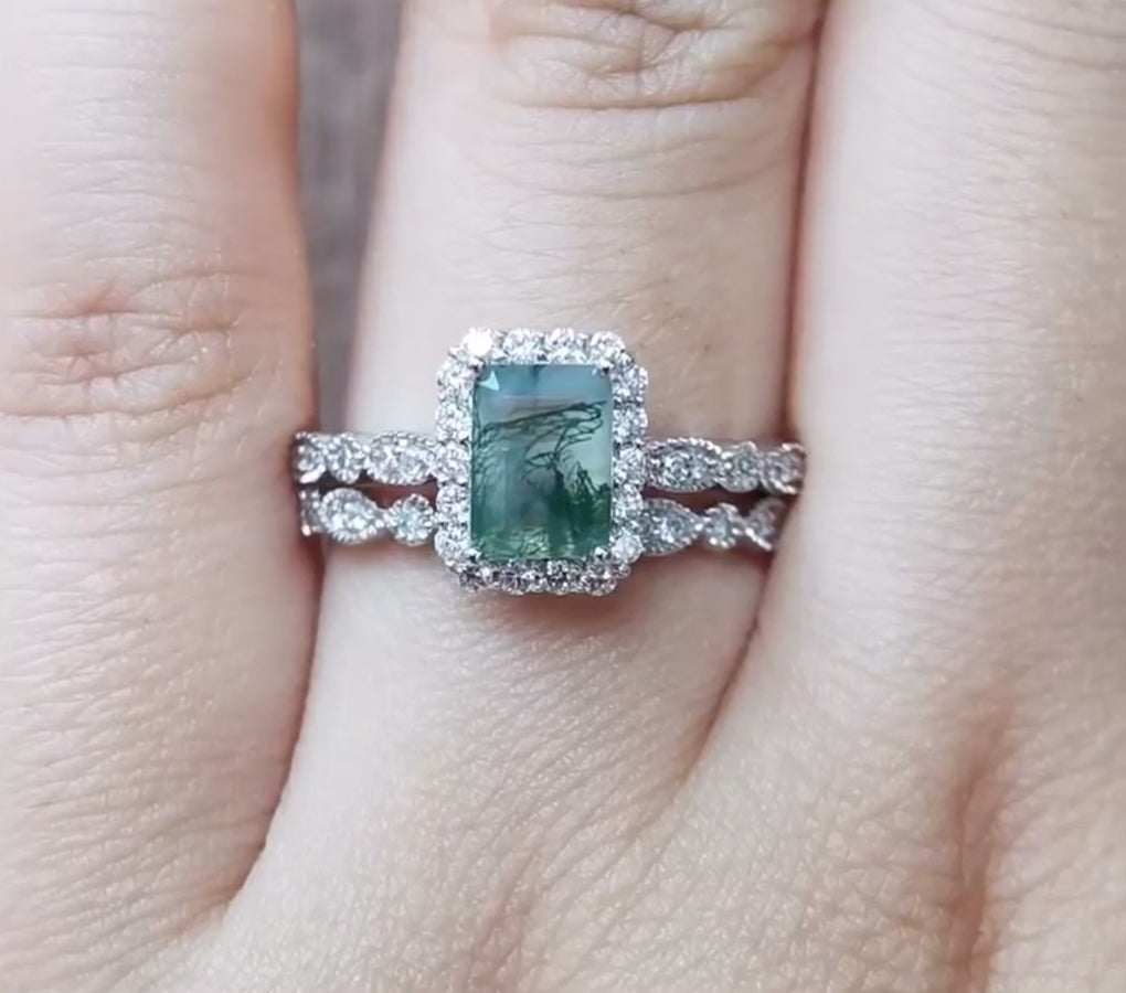 Кольцо с моховым агатом в винтажном стиле - Sinistra