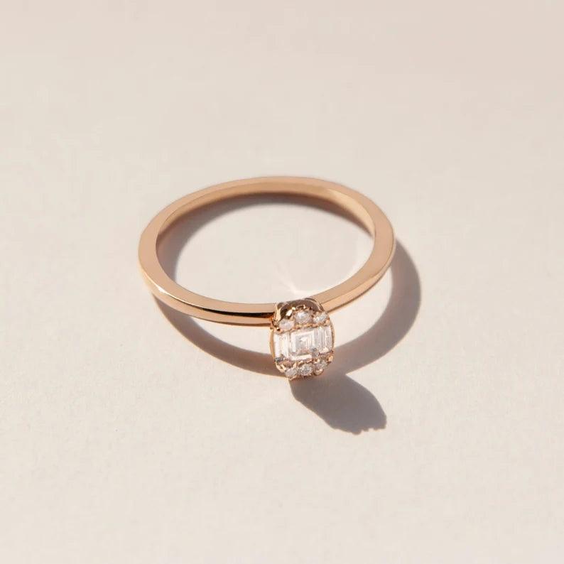 0.14 Karat Baget Pırlanta Yüzük - Yukel - Mim Diamond