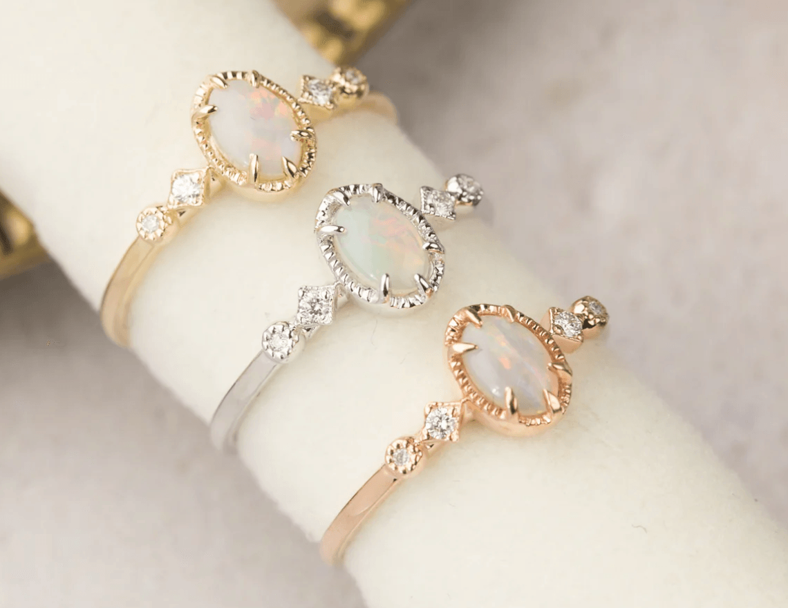 Vintage Pırlanta Opal Yüzük - Selina