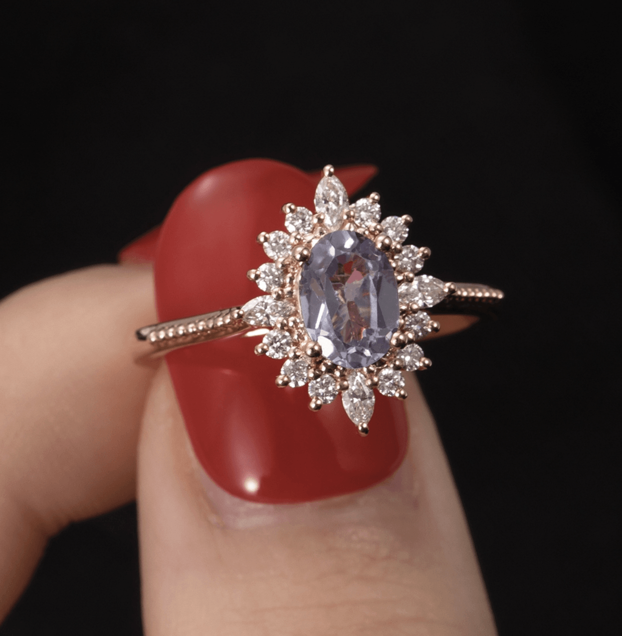 Vintage Art Deco Oval Alexandrite Yüzük - Acubens