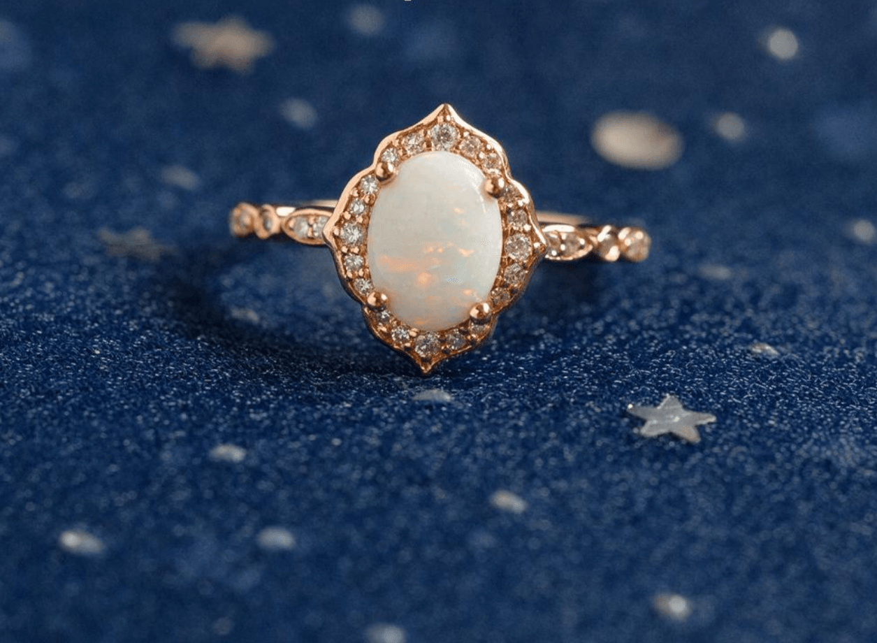 Vintage Çiçekli Oval Opal Yüzük - Markab