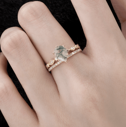 Vintage Esintili Damla Yosun Akik Yüzük - Spica