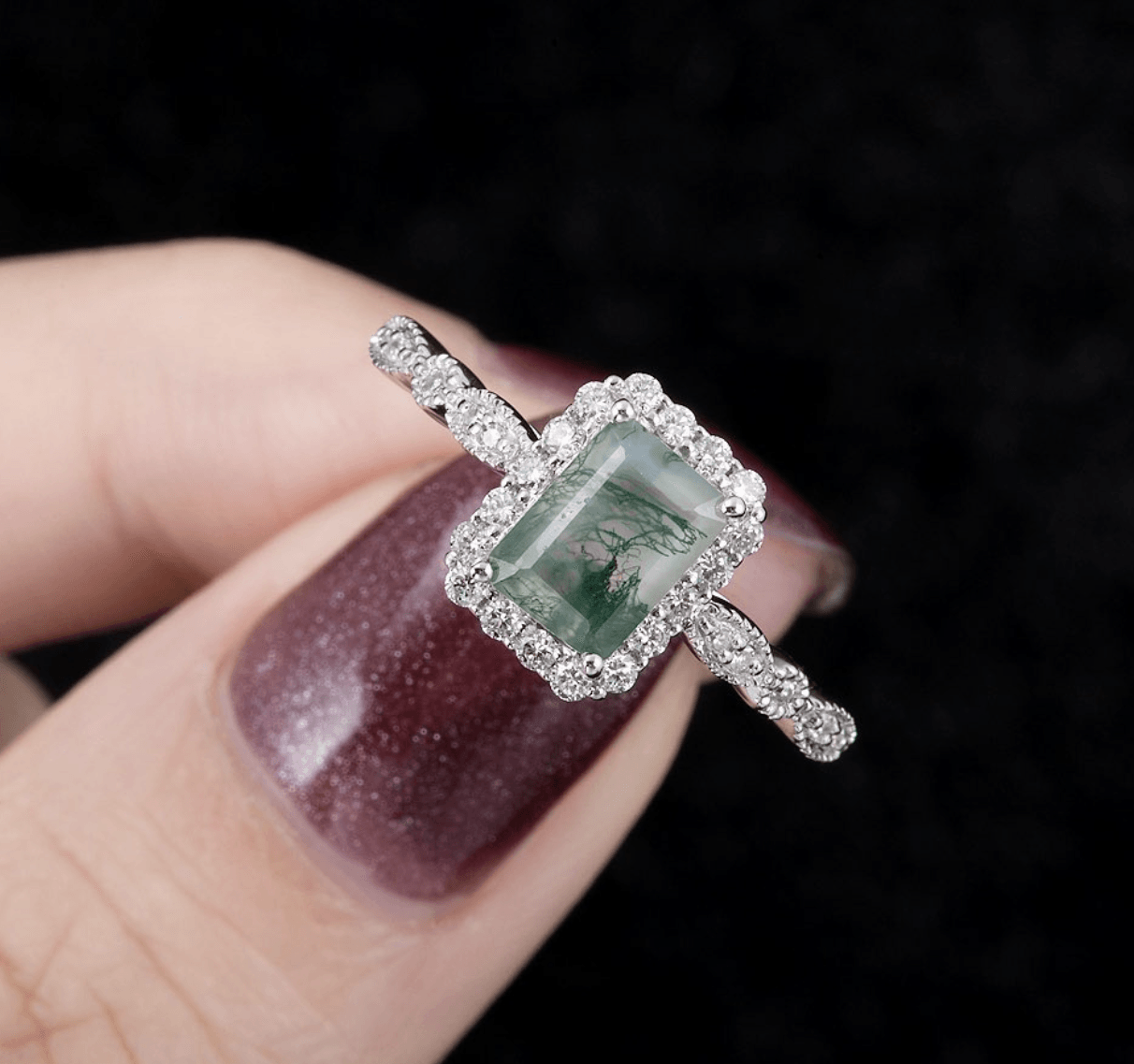 Vintage Esintili Yosun Akik Yüzük - Sinistra