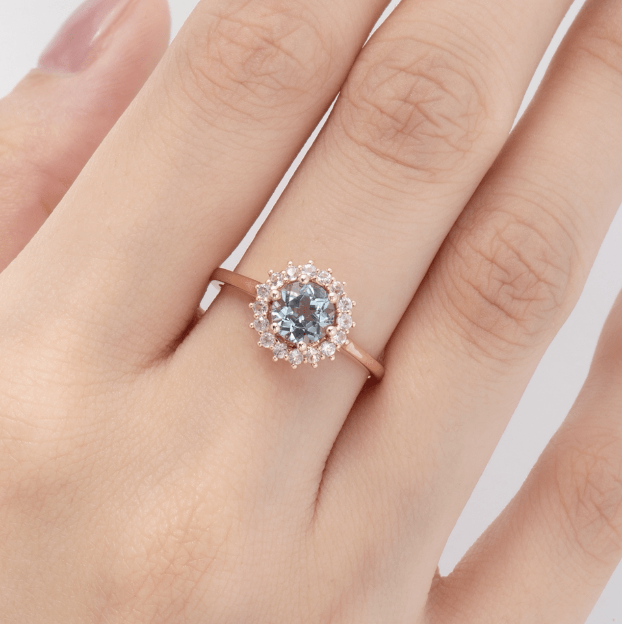 Vintage Işık Halkası Akuamarin Evlilik Teklifi Yüzüğü - Arrakis