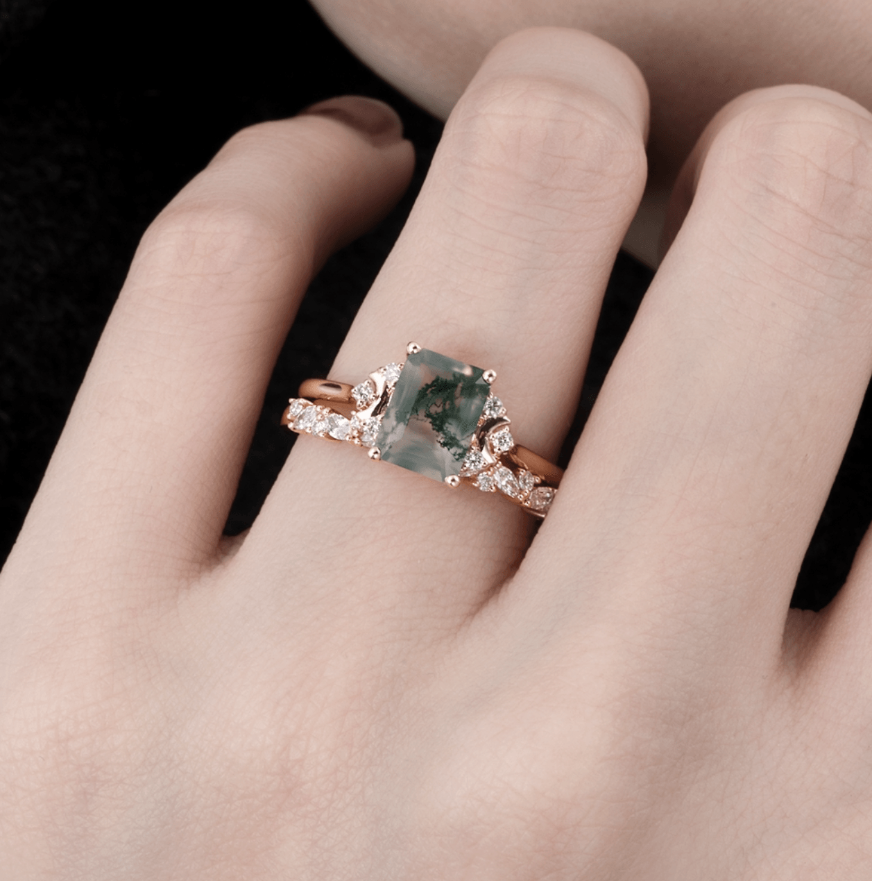 Vintage Yosunlu Akik Hilal Yüzük - Alrakis