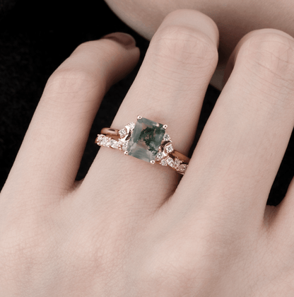 Vintage Yosunlu Akik Hilal Yüzük - Alrakis