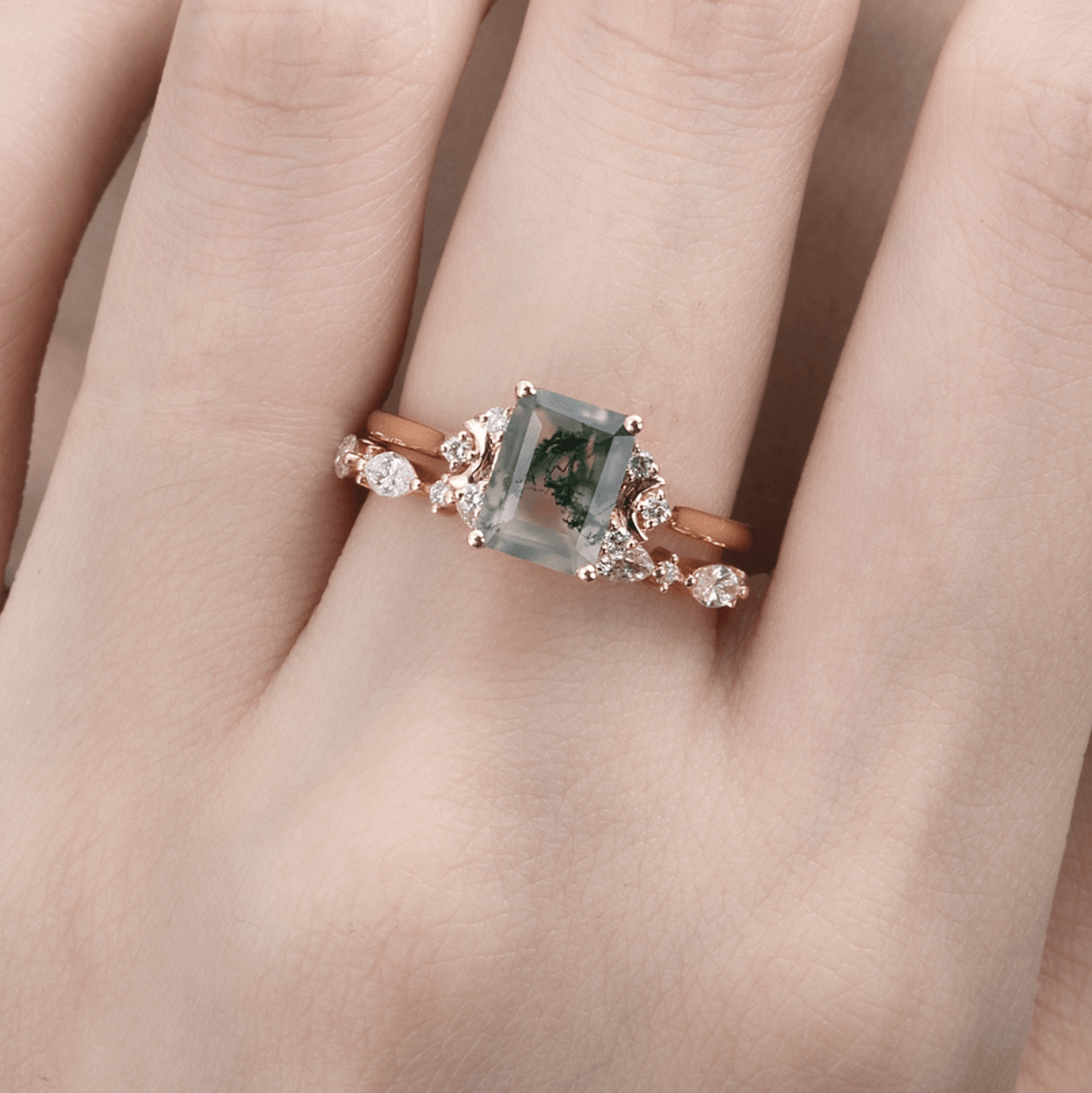 Vintage Yosunlu Akik Hilal Yüzük - Alrakis