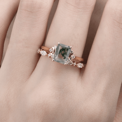 Vintage Yosunlu Akik Hilal Yüzük - Alrakis