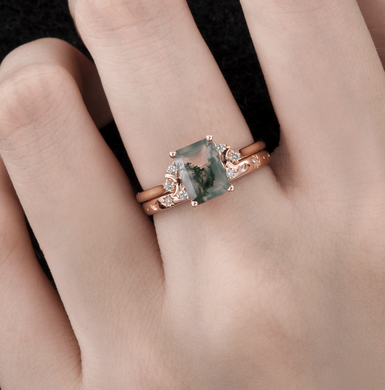 Vintage Yosunlu Akik Hilal Yüzük - Alrakis