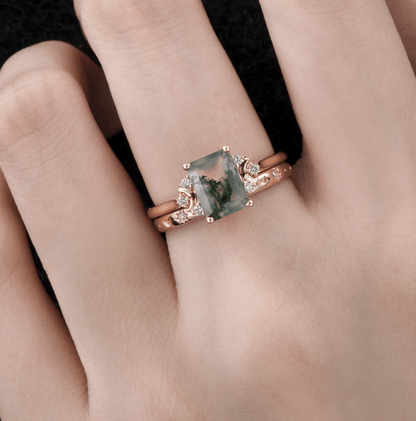 Vintage Yosunlu Akik Hilal Yüzük - Alrakis