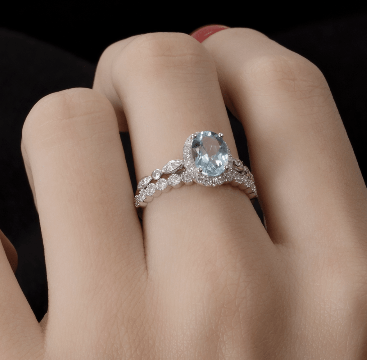 Vintage Oval Akuamarin Işık Halkası Yüzük - Gatria