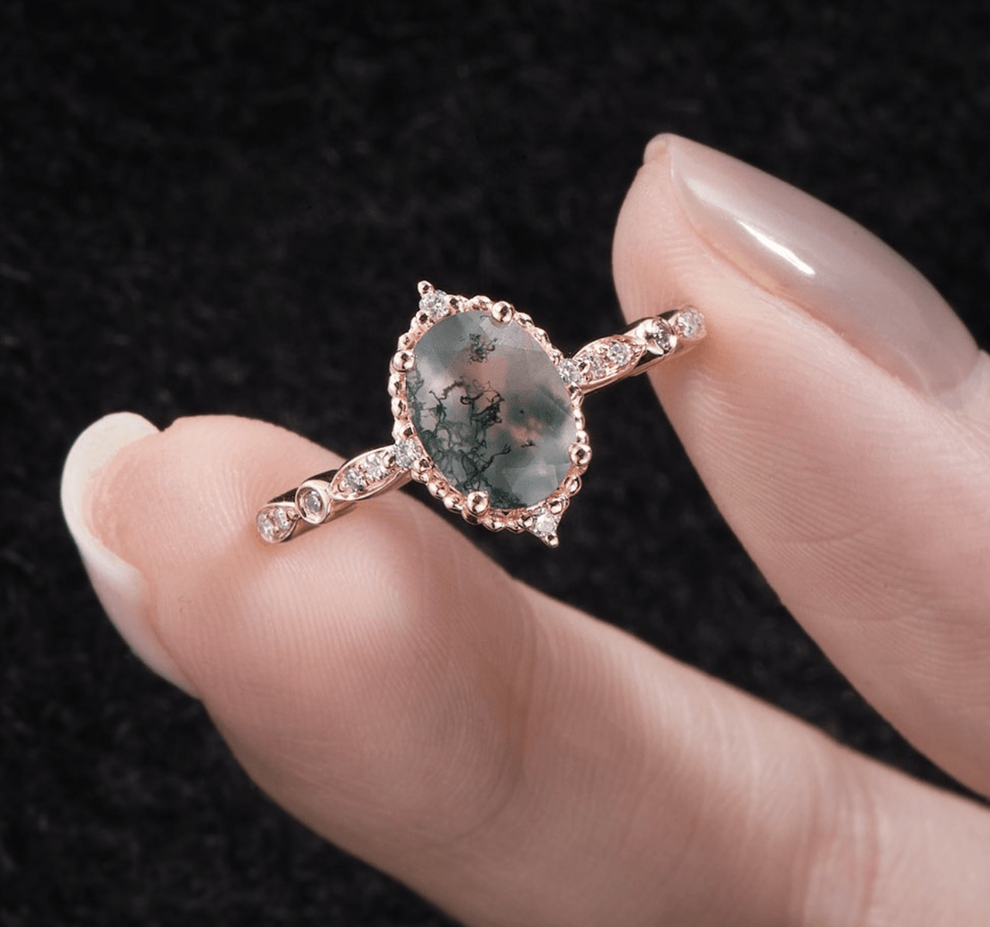 Vintage Oval Yosunlu Akik Yüzük - Brachium