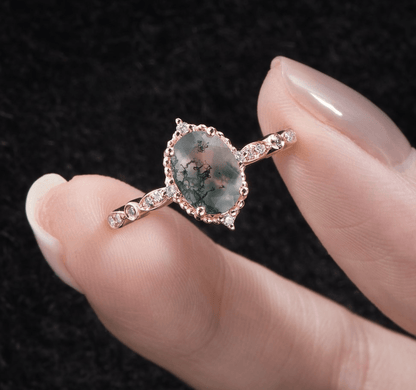 Vintage Oval Yosunlu Akik Yüzük - Brachium