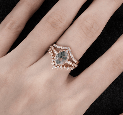 Vintage Oval Yosunlu Akik Yüzük - Brachium