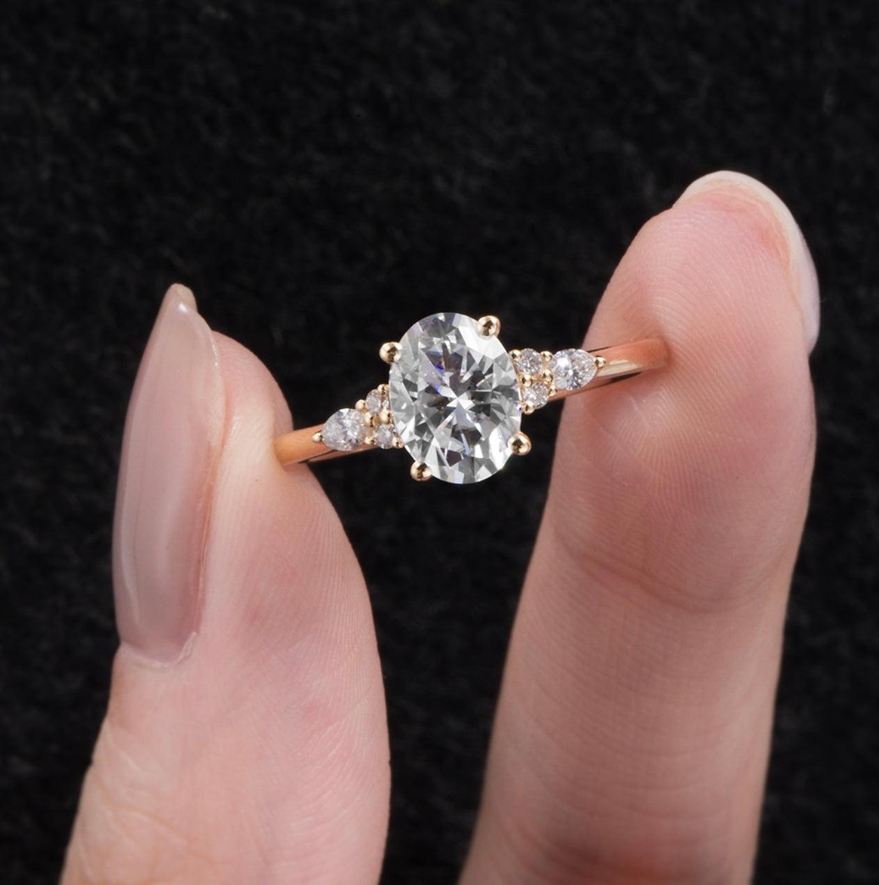 Vintage Oval Mozanit Pırlanta Yüzük - Hadar