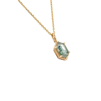 Vintage Altıgen Yosunlu Akik Kolye