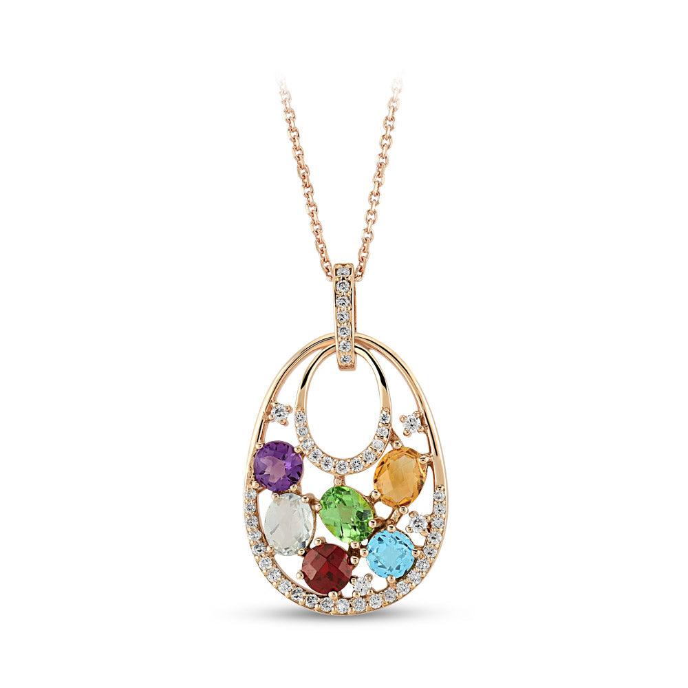 Pırlantalı Renkli Taşlı Kolye - Mim Diamond