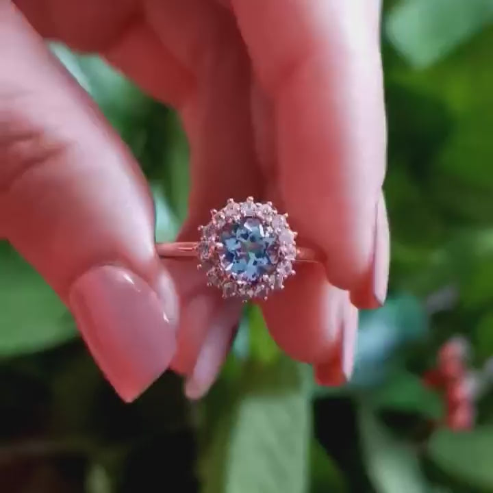 Vintage Işık Halkası Akuamarin Evlilik Teklifi Yüzüğü - Arrakis