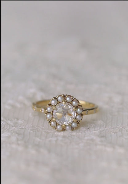 Винтажное кольцо с жемчугом и бриллиантом - Elmin