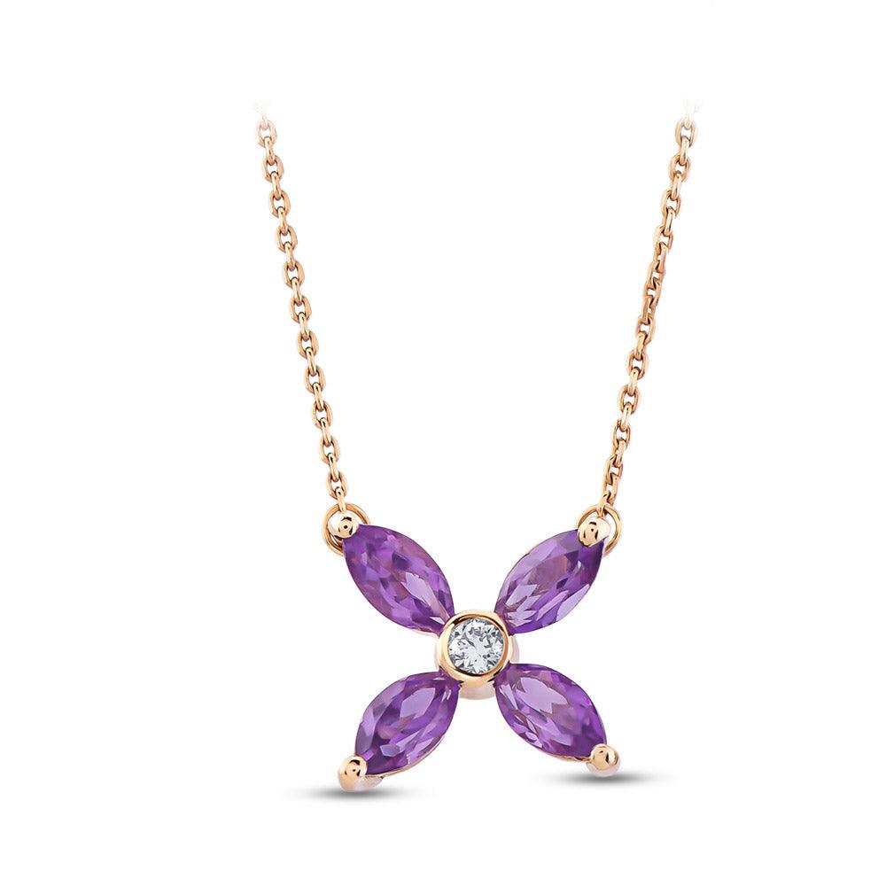Pırlantalı Ametist Kolye - Mim Diamond