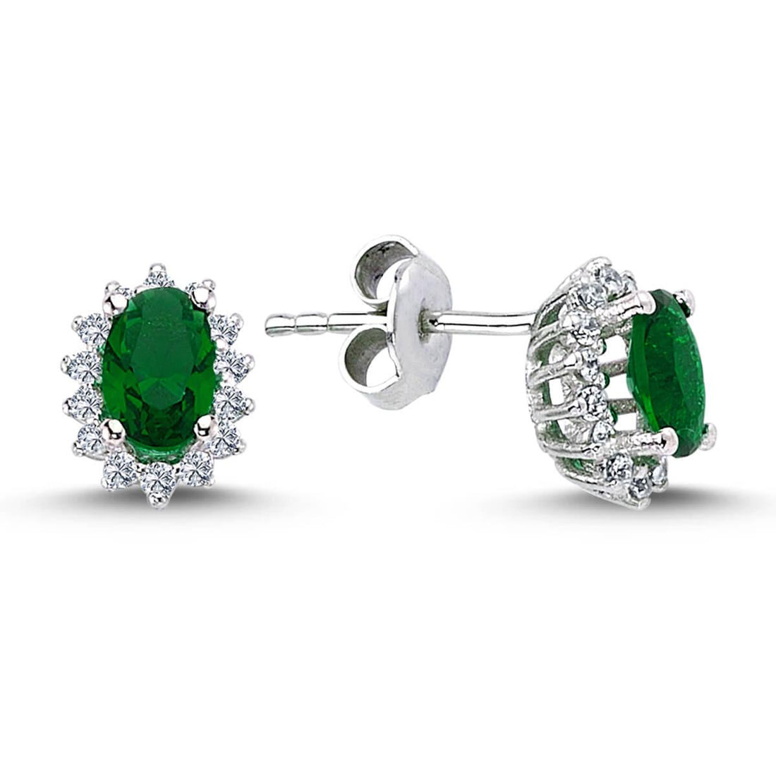 Pırlantalı Oval Zümrüt Anturaj Küpe - Mim Diamond