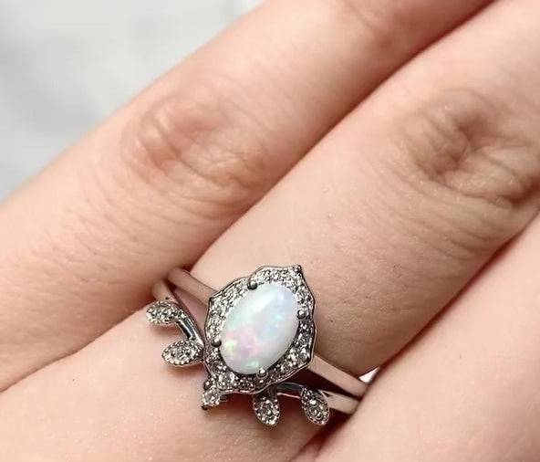Vintage Çiçekli Opal Evlilik Teklifi Yüzüğü - Botein